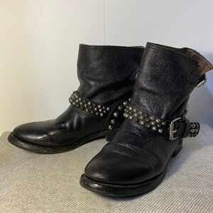 ASH Viscious Bis Studded Leather Motorcycle Ankle Boots Brown EU 39 / Size 8.5